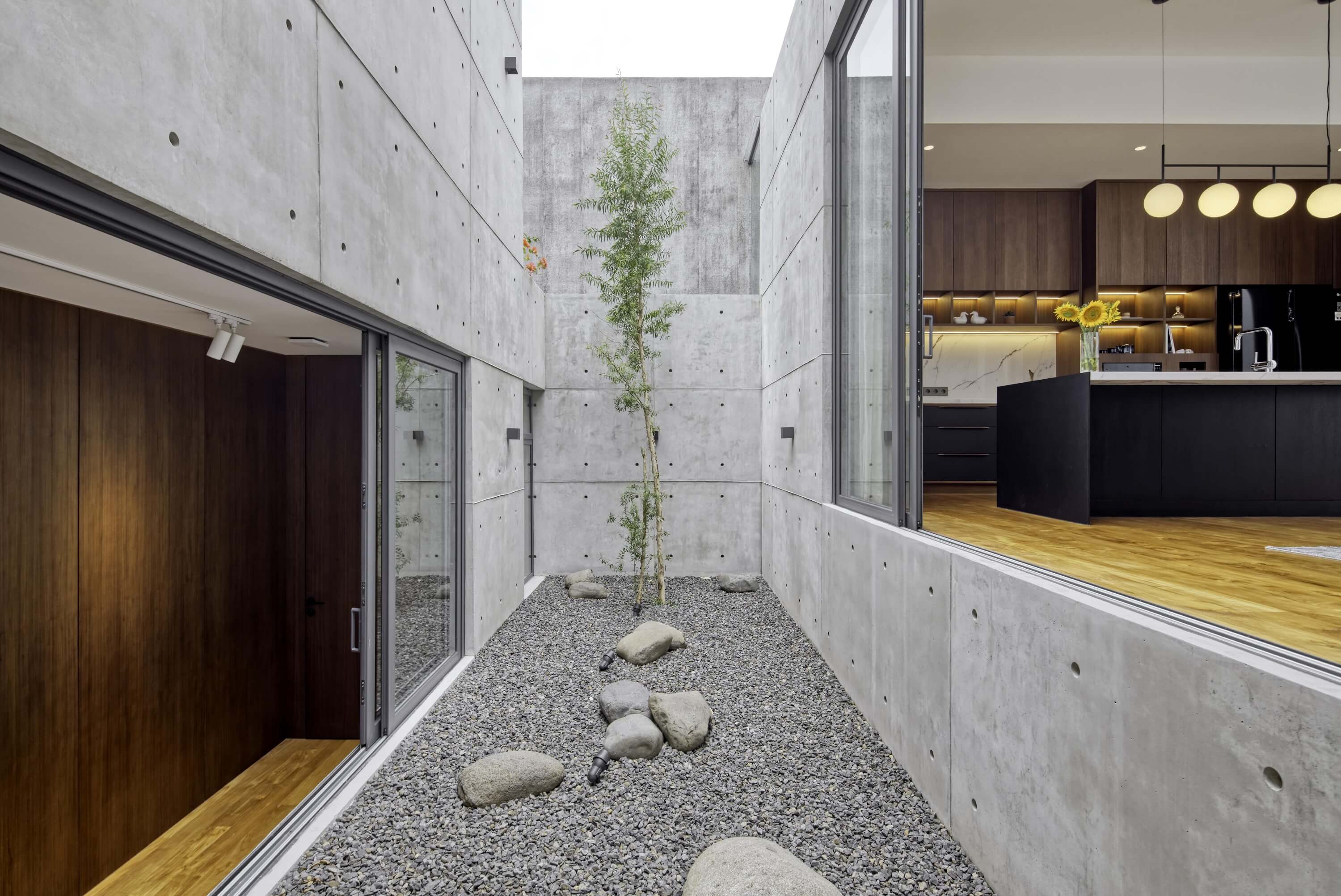 The courtyards serve as a source of light and air for the adjacent masses